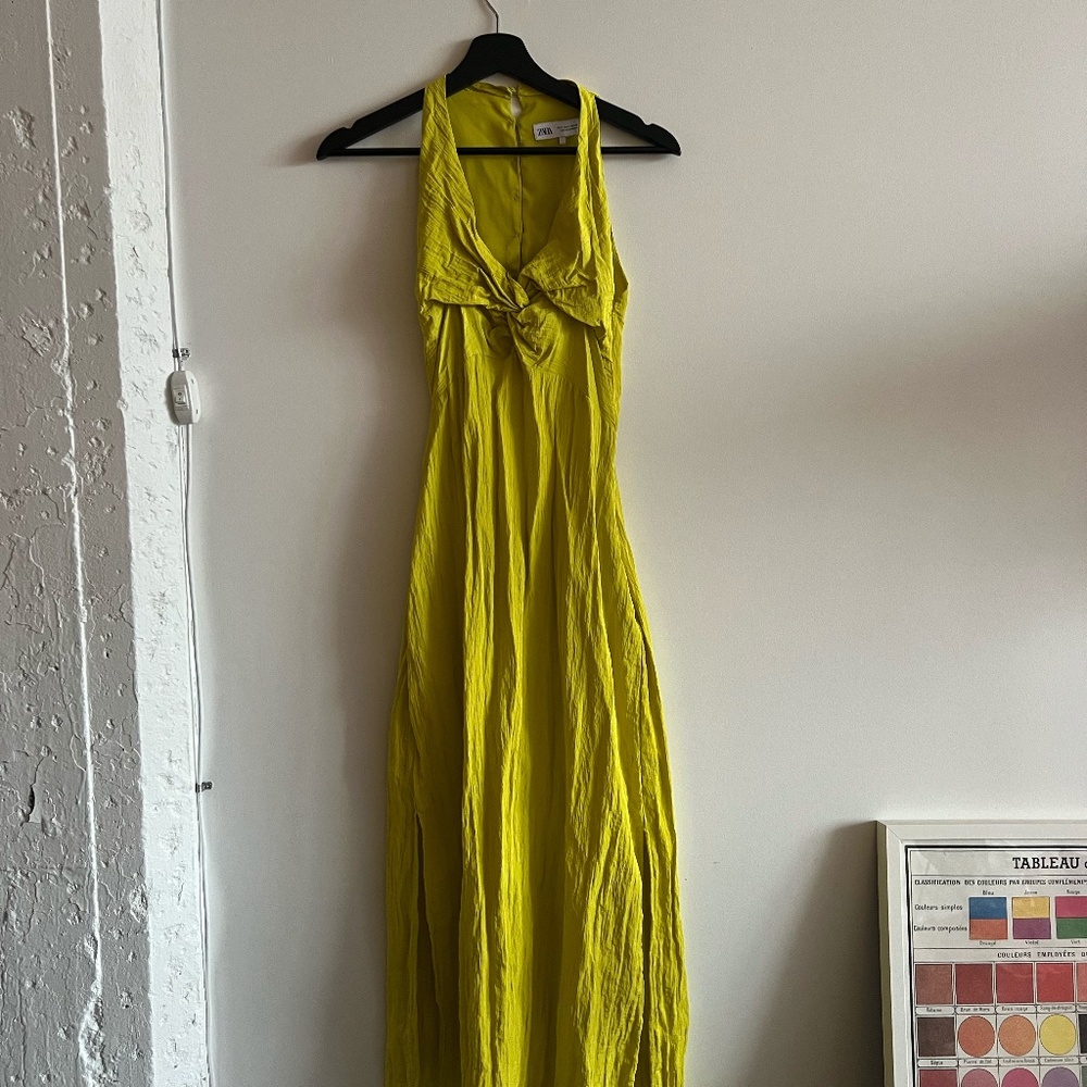 bright yellow dress with open back detail